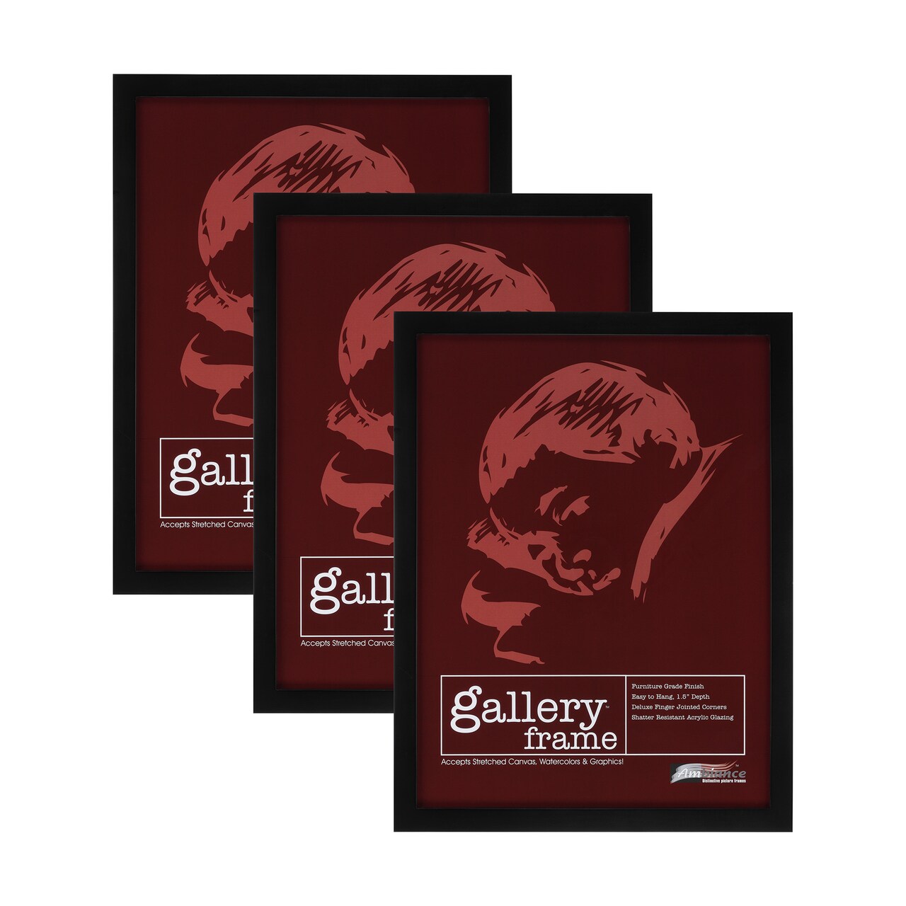 Ambiance Gallery Wood 1.5" Deep Picture Frames - 2x3" 3-Pack, Black Wood Frames, Shatter-Resistant Acrylic Glazing & MDF Backing, Horizontal or Vertical Wall Display
